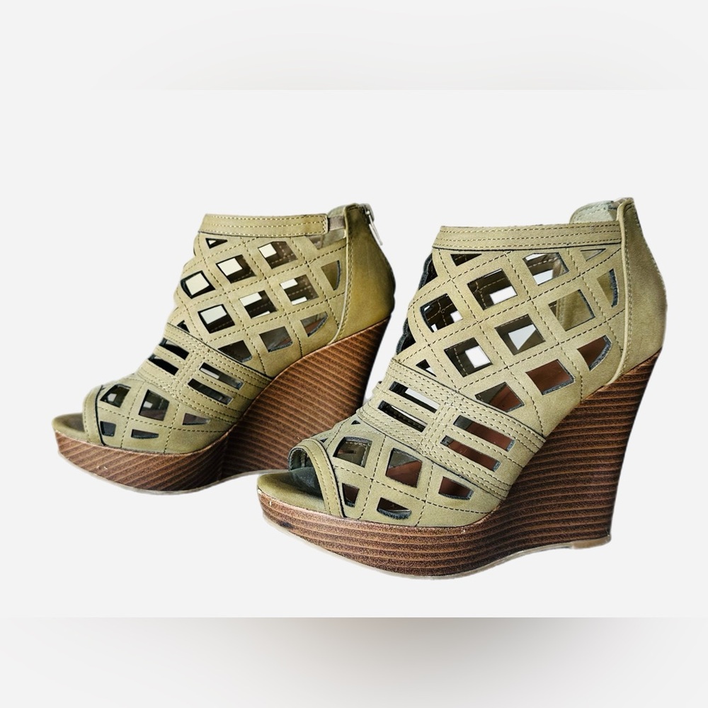 Jasmin Green Brown JKendrick Wedges Shoes Size 6.5